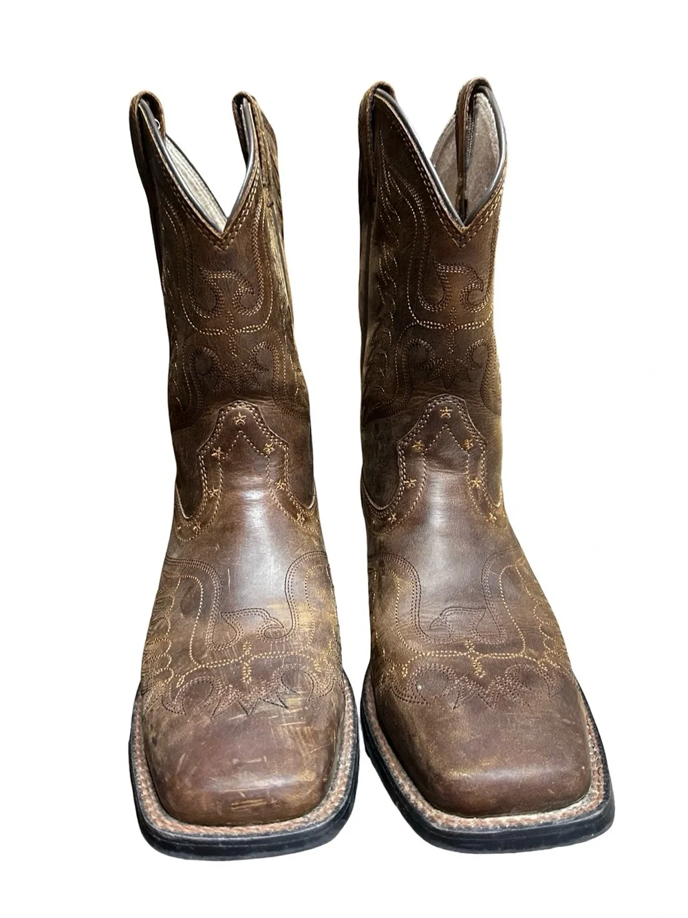 ARIAT HONOR DISTRESSED BROWN BOOTS SIZE 6 KIDS STYLE 10017313 WESTERN SQUARE TOE